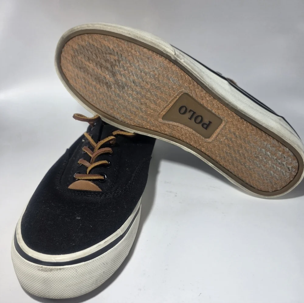 Polo by Ralph Leather  Lauren Men  Black and Brown Sneakers Size 7D